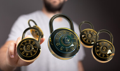 High-quality image of combination locks, ideal for cybersecurity, data protection, and privacy...
