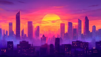 Obraz premium Colorful cityscape at sunset.