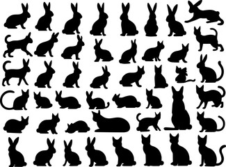 A big collection of Easter bunny the rabbit silhouettes in different pose with vector set