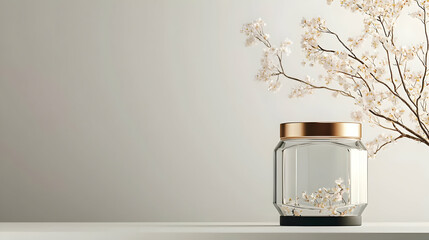 Modern Geometric Glass Jar With Cherry Blossoms