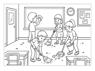 Hand Draw Cute Animal, Student, Kids, School Coloring Book Illustrations