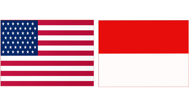 USA America Official flag with Indonesia national flag, both countries flags in Horizontal shape and isolated on white background
Rectangular colorful design Flag with together.