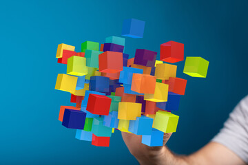 Abstract image of colorful cubes symbolizing innovation, creativity, and technology.