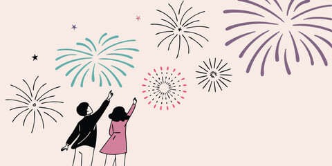 Couple Watching Fireworks Display on a Festive Night