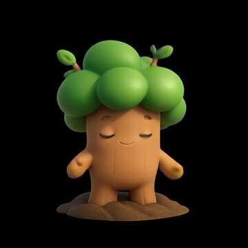 Cute tree character figurine animation isolated asset, transparent 4K video, alpha channel, ProRes 4444