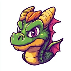 Obraz premium A modern flat cartoon illustration of a dragon face icon mascot character isolated on a white background
