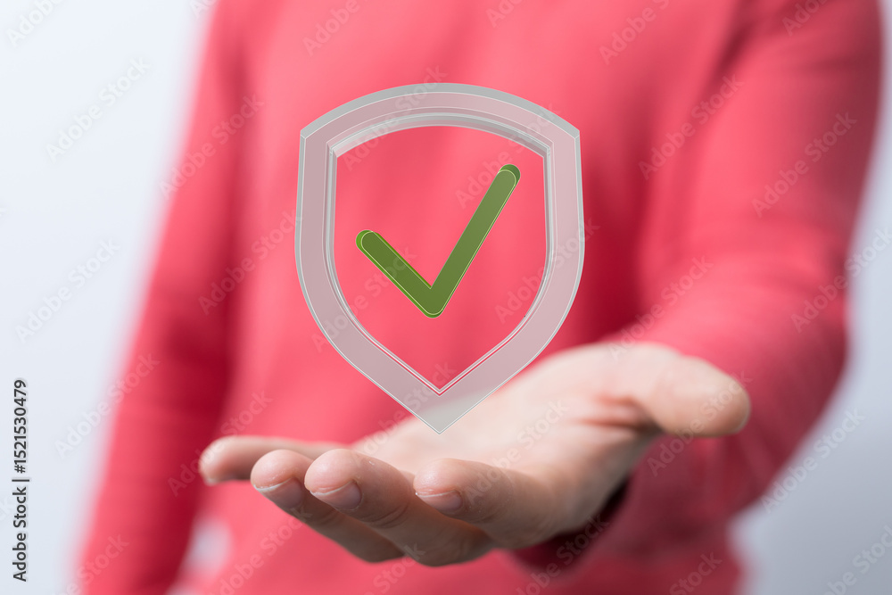 Poster image of a hand holding a digital shield with a checkmark, representing security and data protection