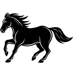 Obraz premium Galloping black horse silhouette vector illustration isolated on white