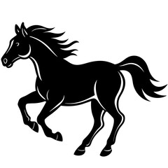 Obraz premium Running horse silhouette vector illustration isolated on white background, depicting a wild stallion with flowing mane and tail, embodying speed and nature