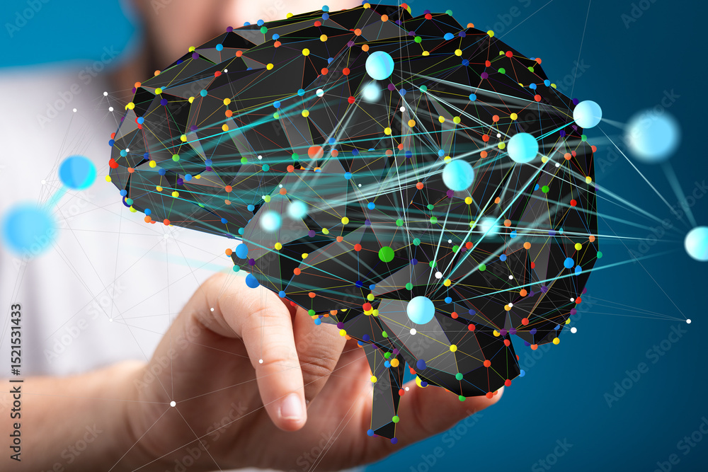 Poster abstract image of a brain network. ideal for ai, neuroscience, and technology concepts.