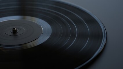 Close-up of a vinyl record with visible grooves and warm lighting. Classic analog music concept with a nostalgic, vintage feel.