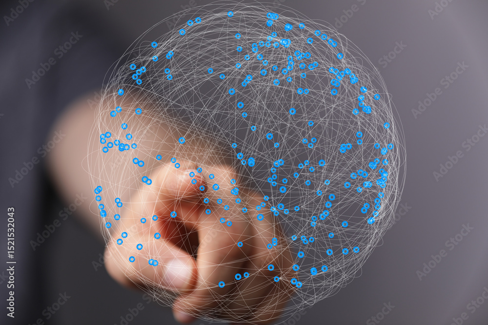 Leinwandbilder abstract image of a hand interacting with a digital sphere representing global network connections.
