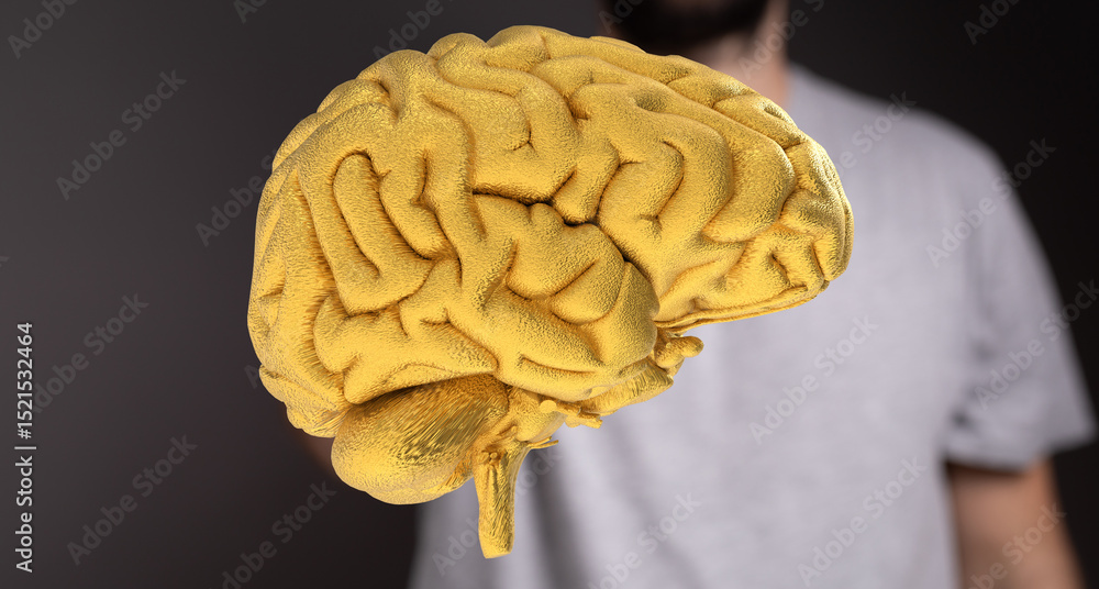 Poster Abstract image of a golden brain. Represents intellect, ideas, and problem-solving.