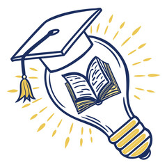 hand drawing light bulb with education symbol