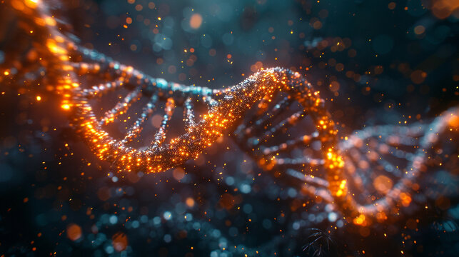 “Double helix of DNA glowing with ethereal light, twisting in luminous strands, revealing intricate molecular beauty, futuristic elegance, and radiant scientific wonder” - Powered by Adobe