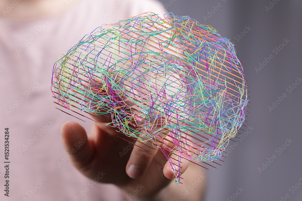 Poster abstract image of a human brain's neural network, showcasing complex connections.