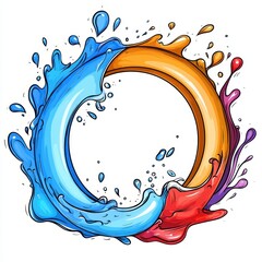 Abstract Colorful Liquid Splashes Forming a Circular Frame