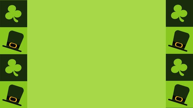Looping frame animation featuring Saint Patrick's hats and shamrock icons, with central copyspace. Perfect for festive greetings, banners, and Irish holiday templates.