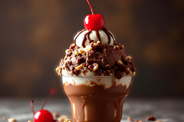 Decadent Chocolate Sundae with Cherry Topping