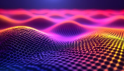 Colorful, abstract digital network pattern of interconnected shapes.