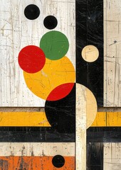 Abstract Geometric Composition with Red, Green, and Yellow Circles