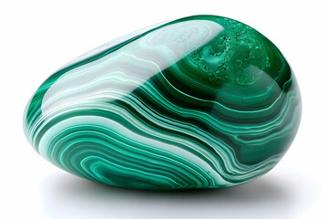 Beautifully polished green malachite stone with striking bands and swirls, ideal for decoration and healing purposes.