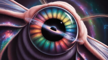 Surreal Cosmic Insect Eye with Saturn Reflection
