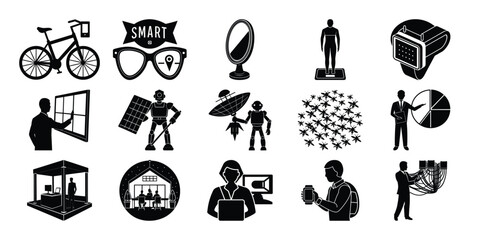 Collection of Technology and Innovation Icons Smart Glasses, Virtual Reality, Robotics, and More