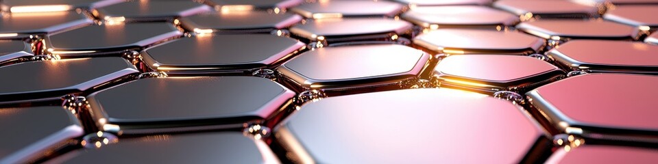 Abstract Metallic Hexagonal Pattern with Warm Lighting and Pink