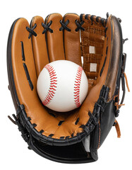A baseball glove and a baseball together on a surface preparing for play in a friendly game of catch isolate on transparent background