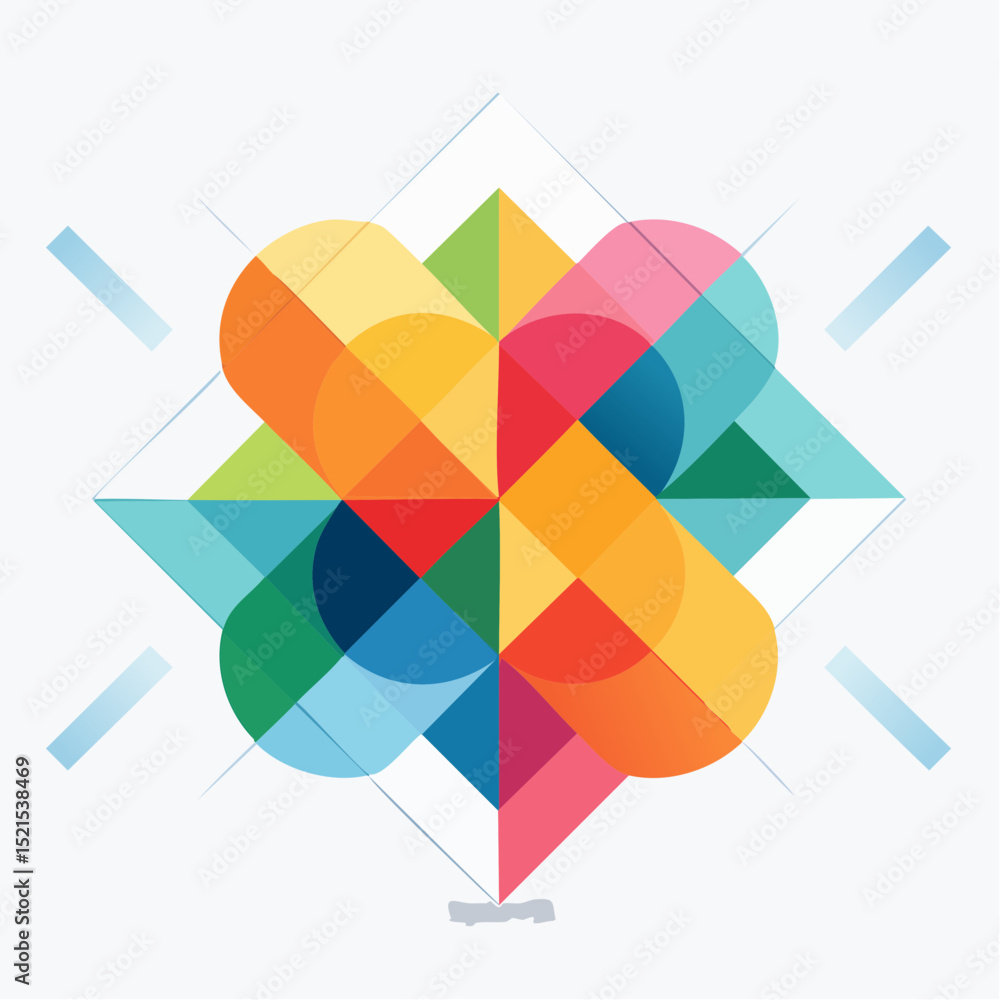 Aufkleber an abstract geometric vector design with colorful overlapping shapes, clean lines, and a modern mini