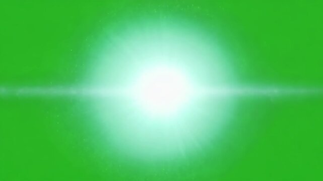 lens flare burst isolated on green chroma key background bright light flash glow sun effect radial beam animation loop