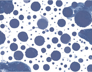 Indigo Ink Splatter Pattern with Varied Sizes and Textures on Transparent Backdrop
