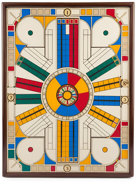 parcheesi game set upon board with white background