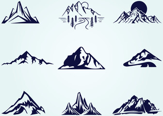 set of mountain logo vector illustration, mountain silhouette icon set