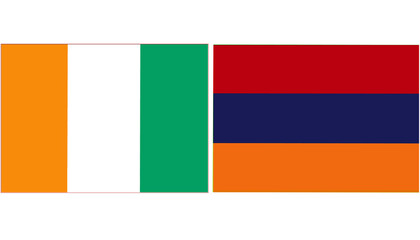 ivory coast Official flag with Armenia national flag, both countries flags in Horizontal shape and isolated on white background
Rectangular colorful design Flag with together.