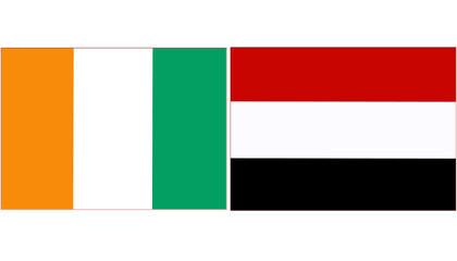 ivory coast Official flag with Yemen national flag, both countries flags in Horizontal shape and isolated on white background
Rectangular colorful design Flag with together.