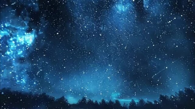 Starfall in sky, bright meteorites glow in atmosphere