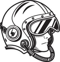 Naklejka premium Black & White Line Art Retro-Futuristic Motorcycle Helmet with Goggles