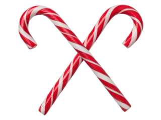 Two Red and White Candy Canes Crossed Isolated on transparent background, Isolated Png file, Cut-out, Isolate Png, No Background, Isolated object