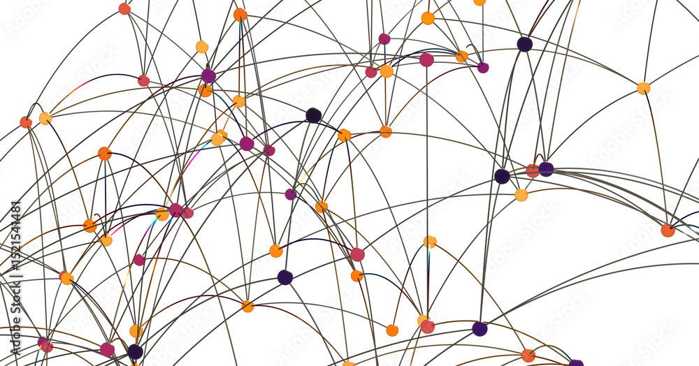 Poster abstract image depicting a complex network graph. ideal for illustrating connections, relationships,