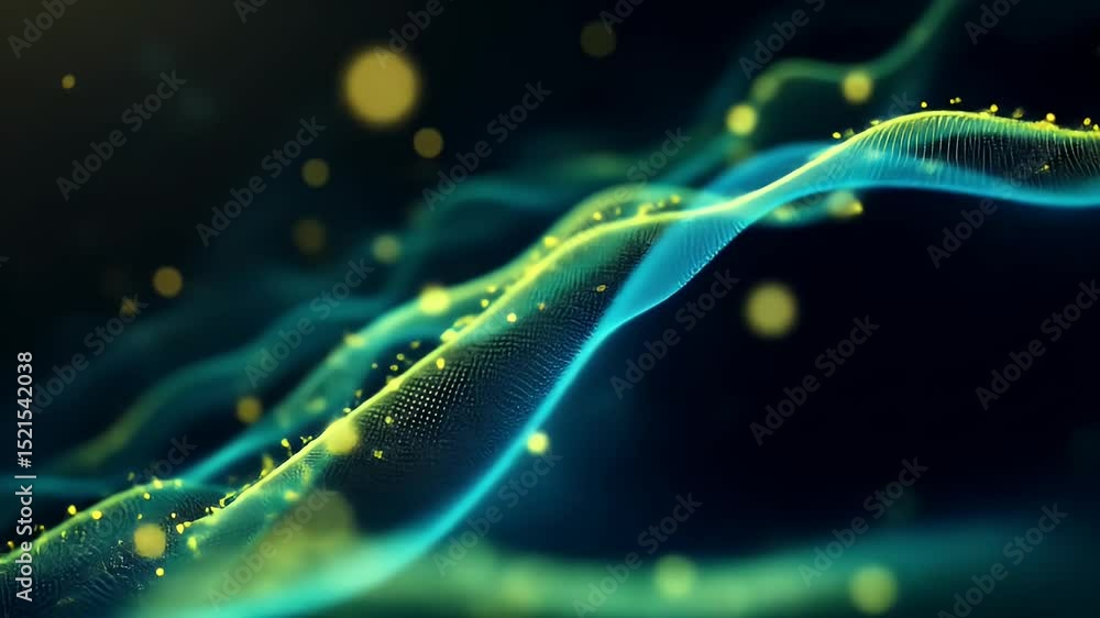 Poster dynamic abstract waves with glowing particles