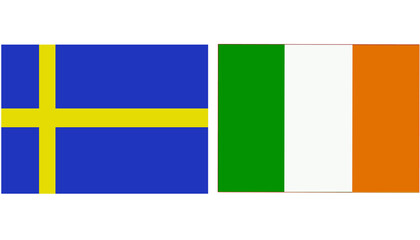 Sweden Official flag with Ireland national flag, both countries flags in Horizontal shape and isolated on white background
Rectangular colorful design Flag with together.