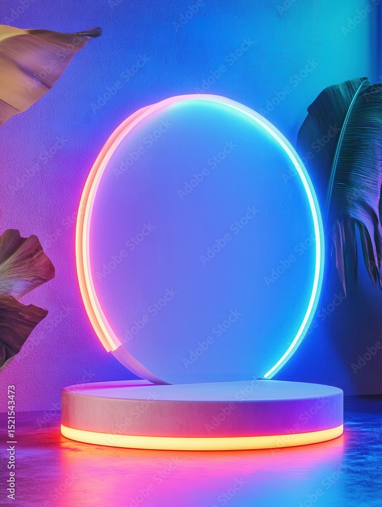 Poster premium quality visual of modern round empty platform podium stand for product presentation scene wi