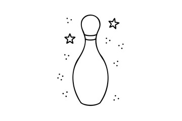 Single bowling pin line drawing with stars