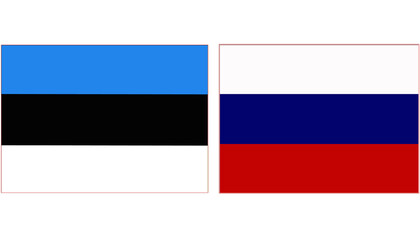 Fototapeta premium Estonia Official flag with Russia national flag, both countries flags in Horizontal shape and isolated on white background Rectangular colorful design Flag with together.