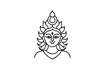 Line drawing of a serene goddess, sun rays, spiritual icon