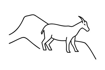 Line drawing of a goat on a hill simple minimalist design