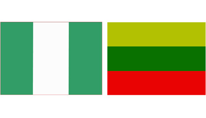 Fototapeta premium Nigeria Official flag with Lithuania national flag, both countries flags in Horizontal shape and isolated on white background Rectangular colorful design Flag with together.
