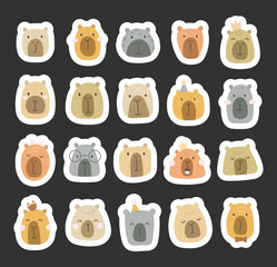 Charming cartoon capybara face set created for and scandinavian style with cute animal friendly character head for yours illustration and creative designs projects